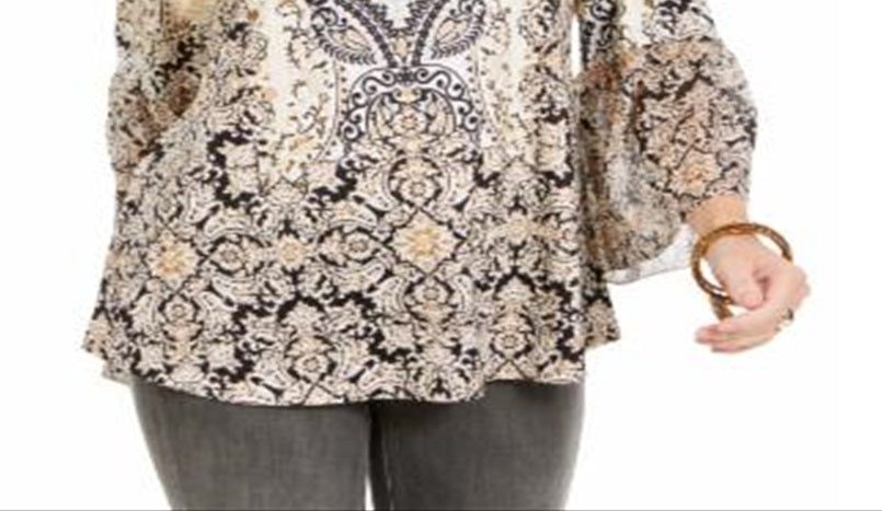 Style & Co Women's Printed Flutter Sleeve Top Blue Size XX-Large