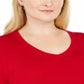 JM Collection Women's Plus Button Cuff V Neck Sweater Red Size 3X