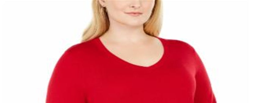 JM Collection Women's Plus Button Cuff V Neck Sweater Red Size 3X
