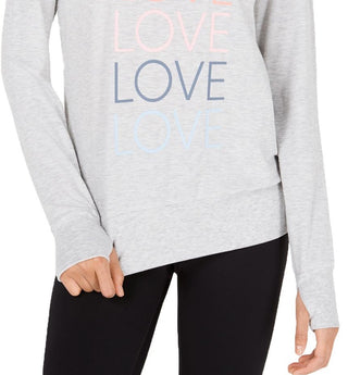 Ideology Women's Love Graphic Long Sleeve Pullover Gray Size XL