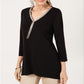 JM Collection Women's Beaded V Neck Tunic Black Size X-Small