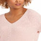 Charter Club Women's Cotton Textured V Neck Sweater Pink Size X-Small