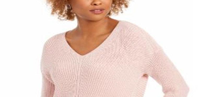 Charter Club Women's Cotton Textured V Neck Sweater Pink Size X-Small
