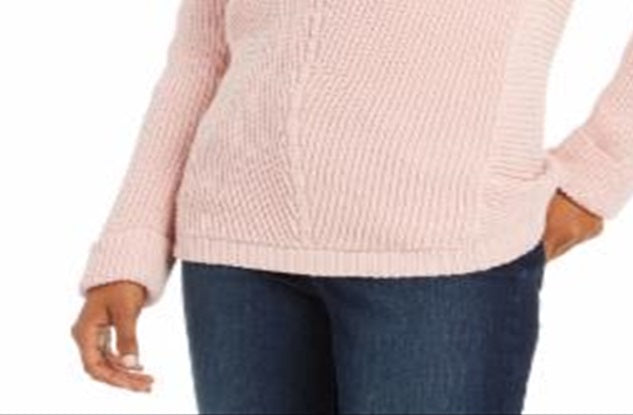 Charter Club Women's Cotton Textured V Neck Sweater Pink Size X-Small