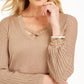 JM Collection Women's Lurex Lattice-Neck Blouse  Gold Size Large