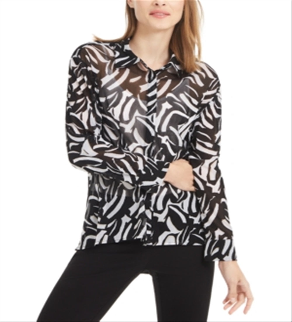 Alfani Women's Printed High Low Blouse Black Size Petite S/M