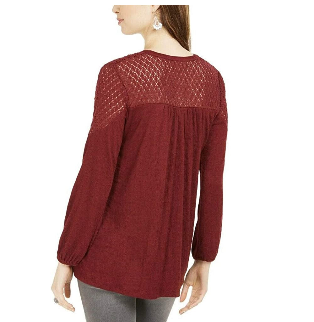 Style & Co Women's Petite Lace-Shoulder Top  Red Size
