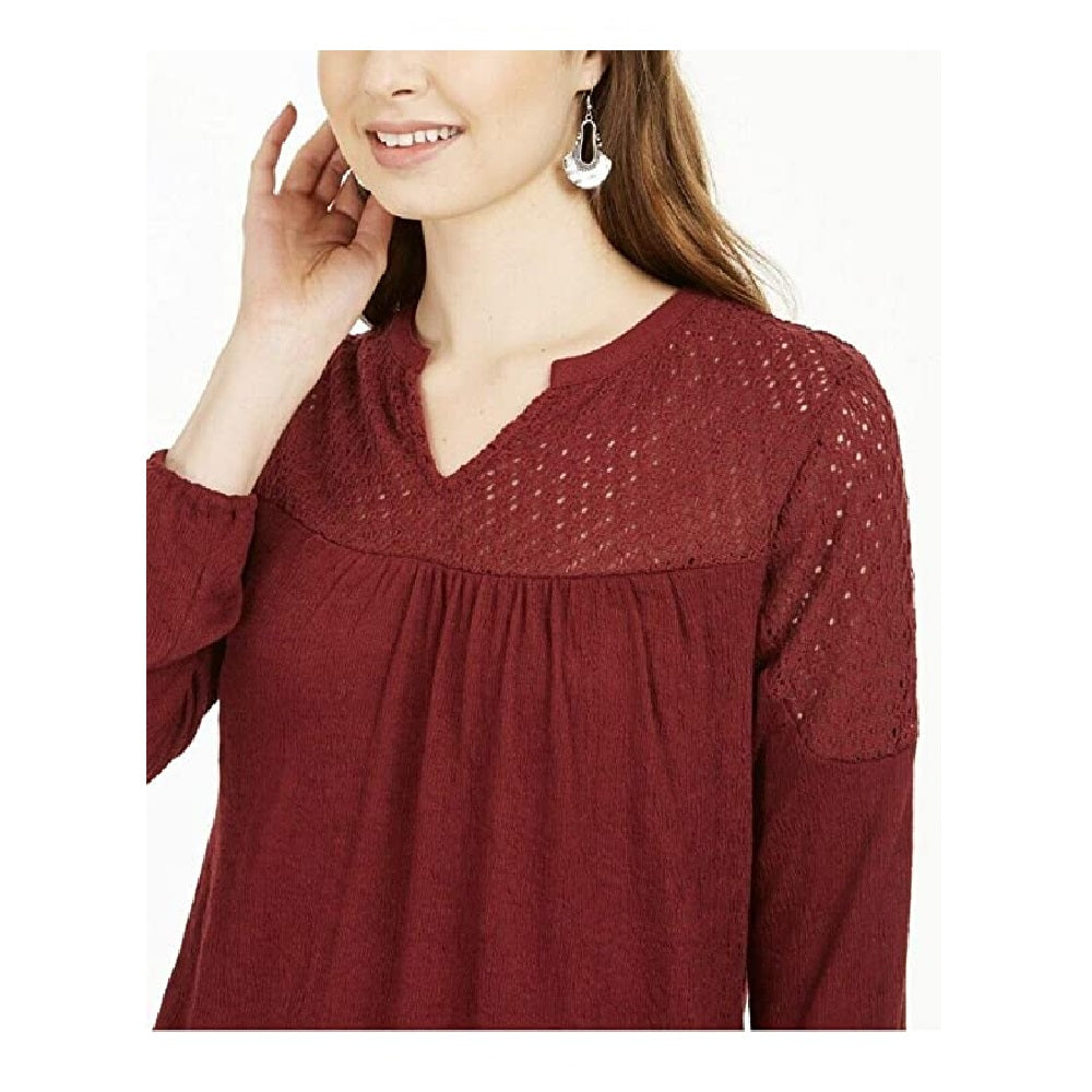 Style & Co Women's Petite Lace-Shoulder Top  Red Size