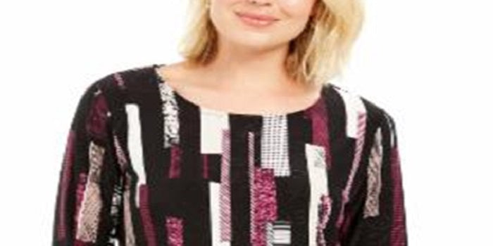 JM Collection Women's Printed Jacquard Top Black Size Medium