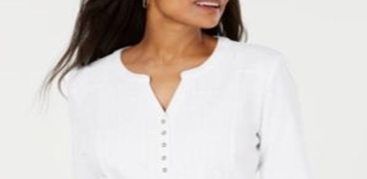 Karen Scott Women's Lace Front Henley Top White Size XX-Large