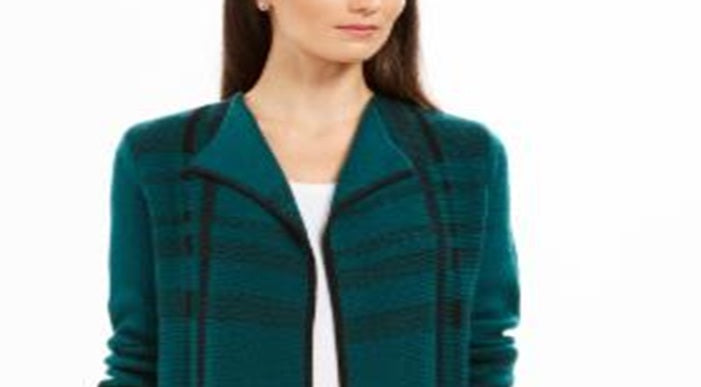 Charter Club Women's Plaid Open Front Cardigan Green Size XX-Large
