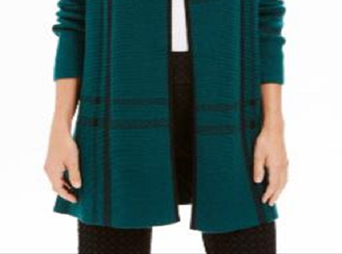Charter Club Women's Plaid Open Front Cardigan Green Size XX-Large