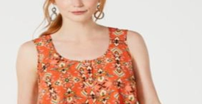 Style & Co Women's Printed Sleeveless High Low Swing Top Orange Floral -Size XX-Large