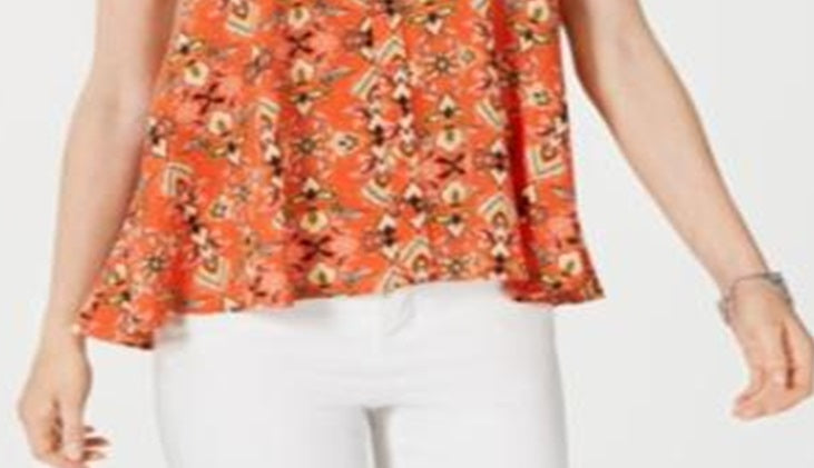 Style & Co Women's Printed Sleeveless High Low Swing Top Orange Floral -Size XX-Large