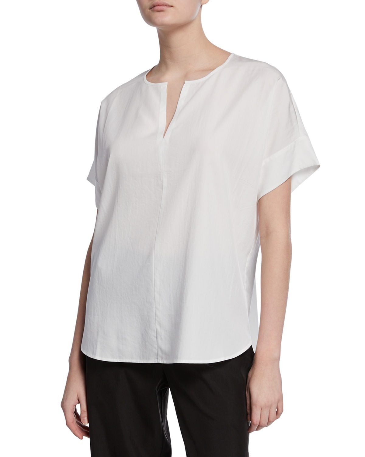 Eileen Fisher Women's Slit Neck Short Sleeve Boxy Sandwash Tunic White Size L