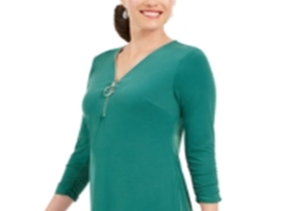 JM Collection Women's Zip Neck a Line Dress Green Size Small