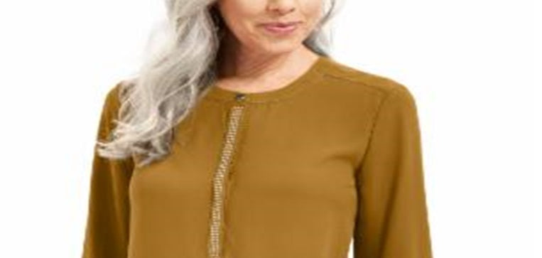 JM Collection Women's Studded Button Cuff Top Yellow Size Petite Medium