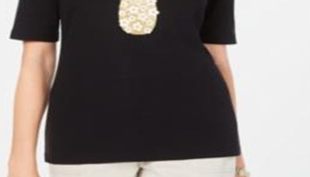 Karen Scott Women's Cotton Pineapple Graphic Print T-Shirt Black Size X-Large