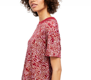 Free People Women's Printed Short Sleeve Crew Neck T-Shirt Top Red Size Small