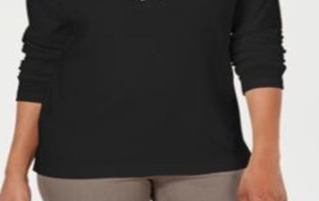 Karen Scott Women's Cotton Lace up Top Black Size X-Large