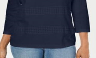 Karen Scott Women's Square Neck Lace Stripe Top Blue Size Medium