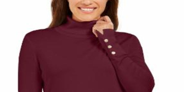 JM Collection Women's Stud Sleeve Pullover Turtleneck Sweater Red Size Large