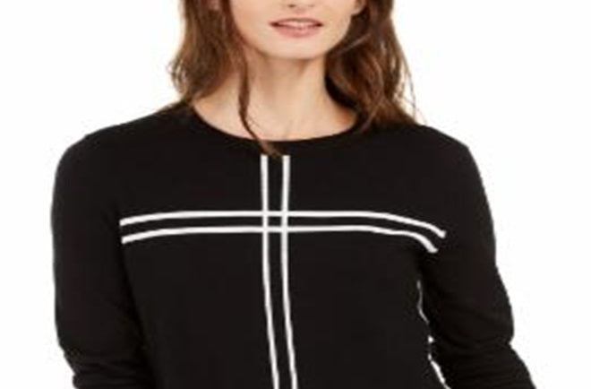 Alfani Women's Grid Pattern Sweater Black Size Petite L