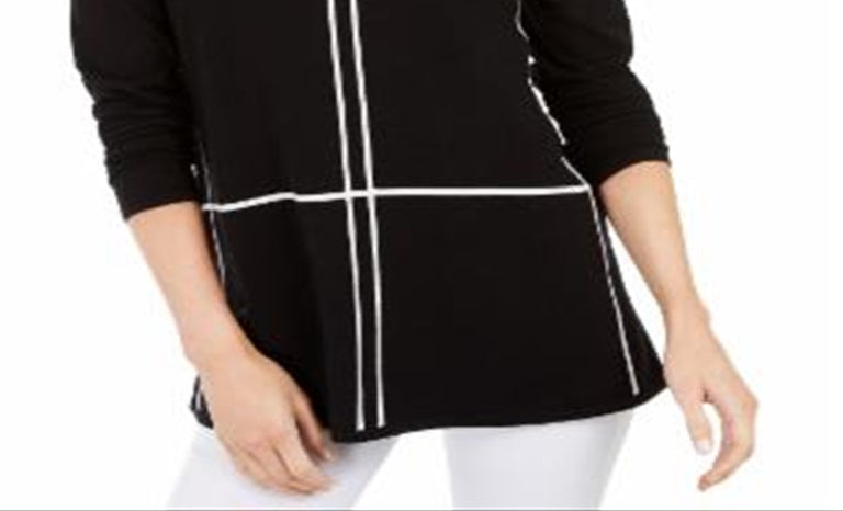 Alfani Women's Grid Pattern Sweater Black Size Petite L