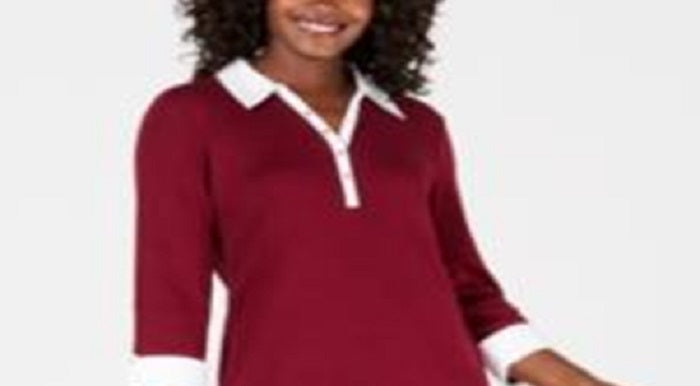 Karen Scott Women's Contrast Trim Cotton Shirtdress Red Size Petite L