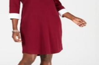 Karen Scott Women's Contrast Trim Cotton Shirtdress Red Size Petite L