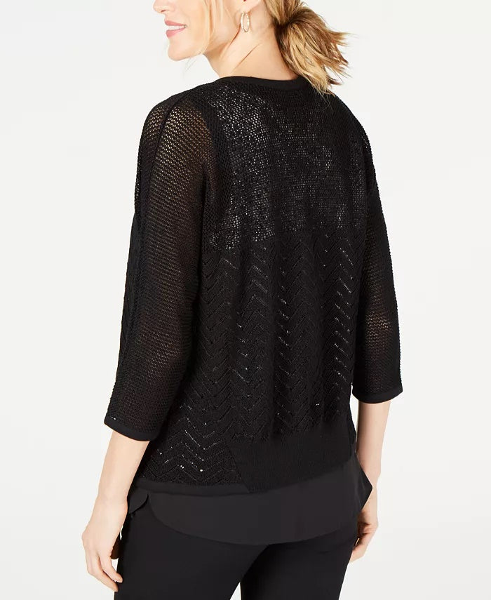 JM Collection Women's Petite Mixed-Stitch Cotton Cardigan Sweater White Size Petite Medium