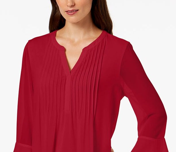 Charter Club Women's Double Ruffle Solid Pintuck Top Red Size XX-Large