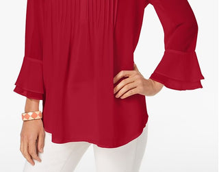 Charter Club Women's Double Ruffle Solid Pintuck Top Red Size XX-Large