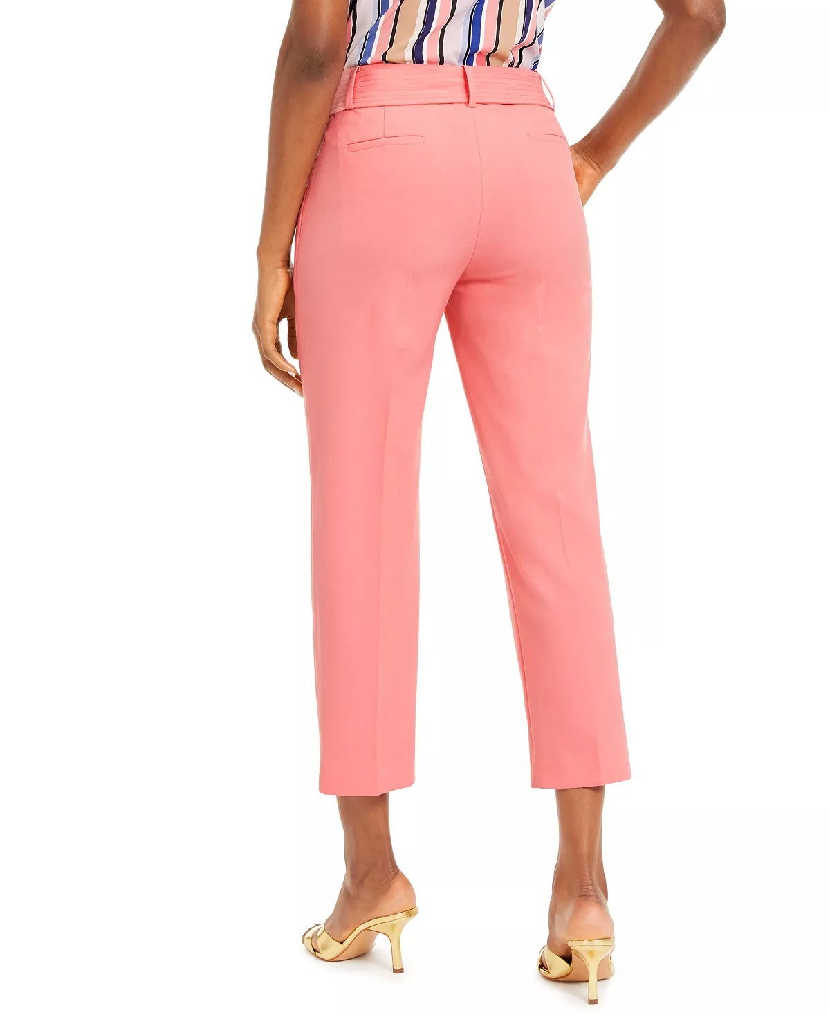 Bar III Women’s Bi-Stretch Belted Tie Ankle Pants Pink Size 2