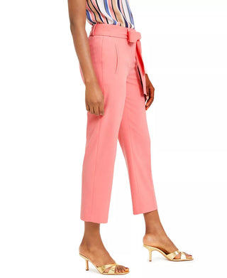 Bar III Women’s Bi-Stretch Belted Tie Ankle Pants Pink Size 2