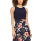 Vince Camuto Women's Printed Crepe De Chine Twofer MIDI with Jersey Bodice Blue Size 12