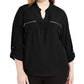 NY Collection Women's Zip Pocket Utility Shirt Black Size 1X