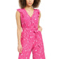 Charter Club Women's Printed Belted Jumpsuit Pink Size 8