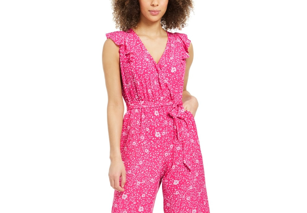 Charter Club Women's Printed Belted Jumpsuit Pink Size 8
