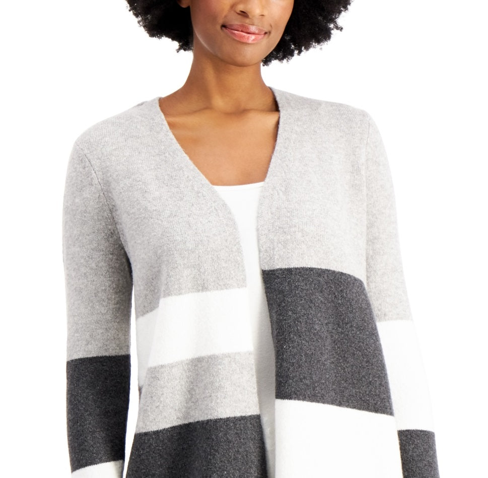 Charter Club Women's Colorblocked Knit Cardigan Gray Size Small