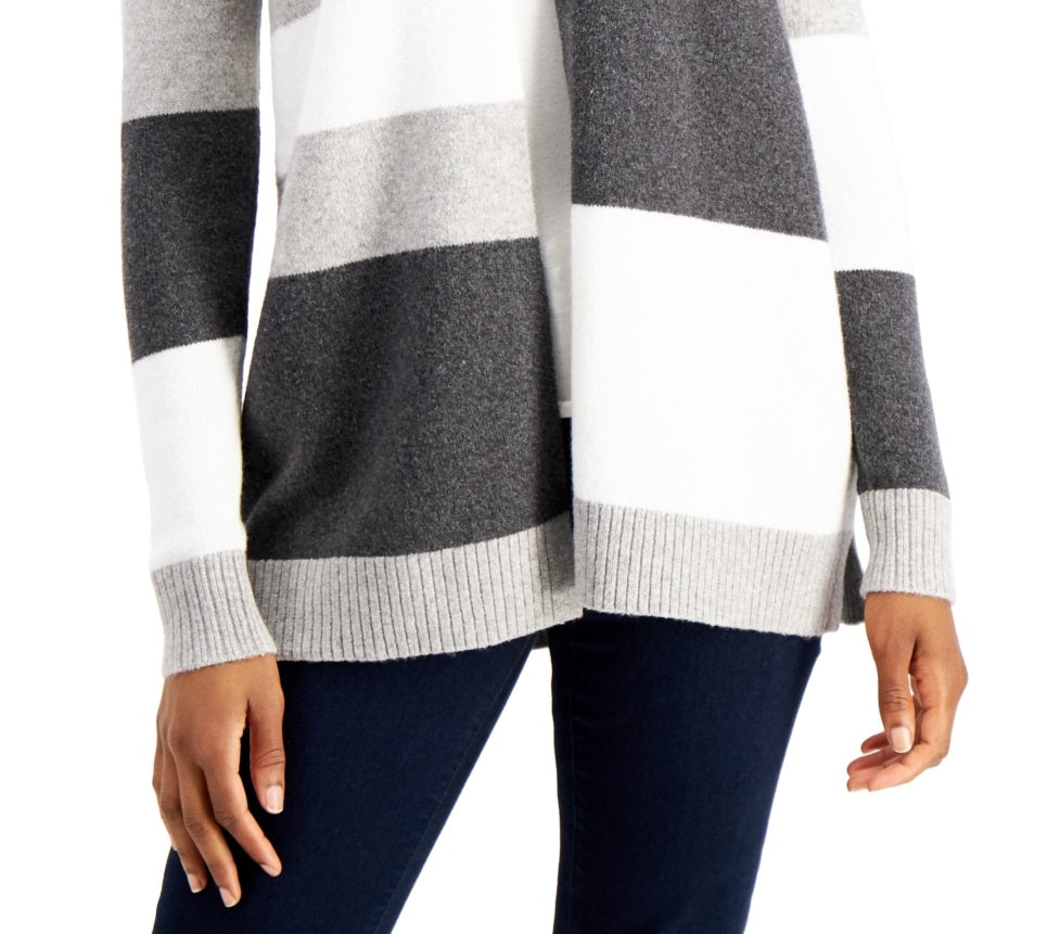 Charter Club Women's Colorblocked Knit Cardigan Gray Size Small