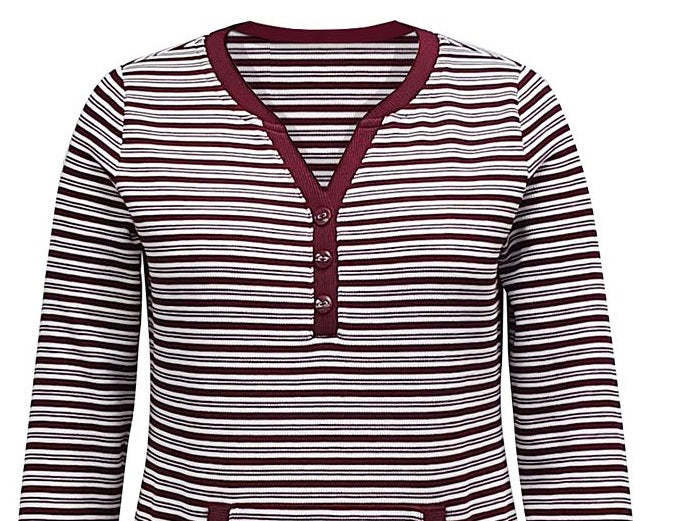 Karen Scott Women's Striped Henley Top Red Size Large