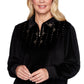 Alfred Dunner Women's Pullover Sweaters Embellished Velour Quarter Zip Pullover Black Size Petite M
