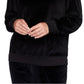 Alfred Dunner Women's Pullover Sweaters Embellished Velour Quarter Zip Pullover Black Size Petite M
