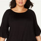 Style & Co Women's Plus Flounce 3/4 Sleeve Top Black Size 0X