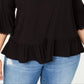Style & Co Women's Plus Flounce 3/4 Sleeve Top Black Size 0X