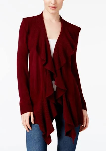 Karen Scott Ruffled Cardigan Merlot Size XXL