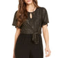 NY Collection Women's Metallic Tie Front Jumpsuit Black Size Petite M