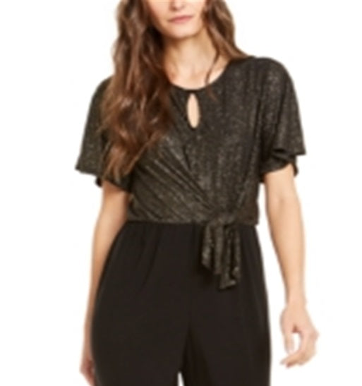 NY Collection Women's Metallic Tie Front Jumpsuit Black Size Petite M