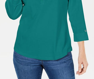 Karen Scott Women's Cotton Johnny Collar Utility Shirt Green Size S